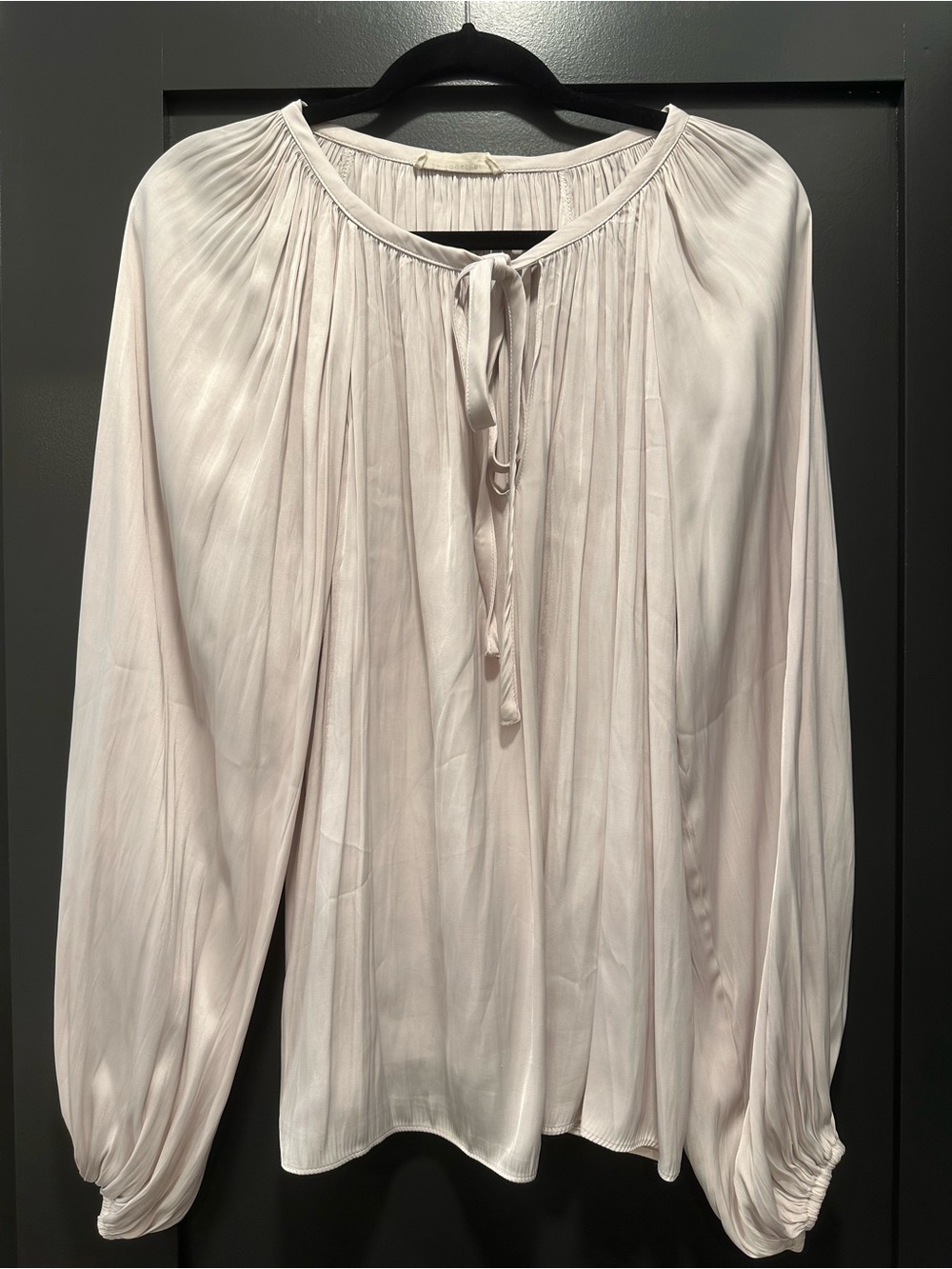 Women’s Champagne Beige Pleated Tie-Neck Blouse